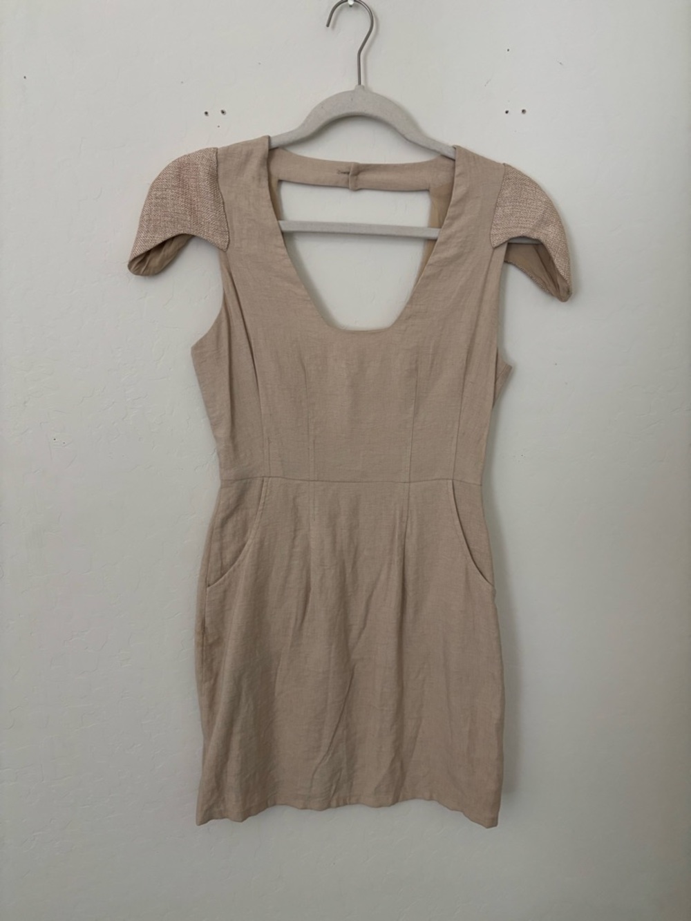 Finders Keepers Beige Linen Blend Cutout Mini Dress Size 2